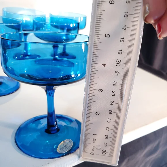 Mid-Century Aqua Blue Glass Coupes - Picture 5 of 9
